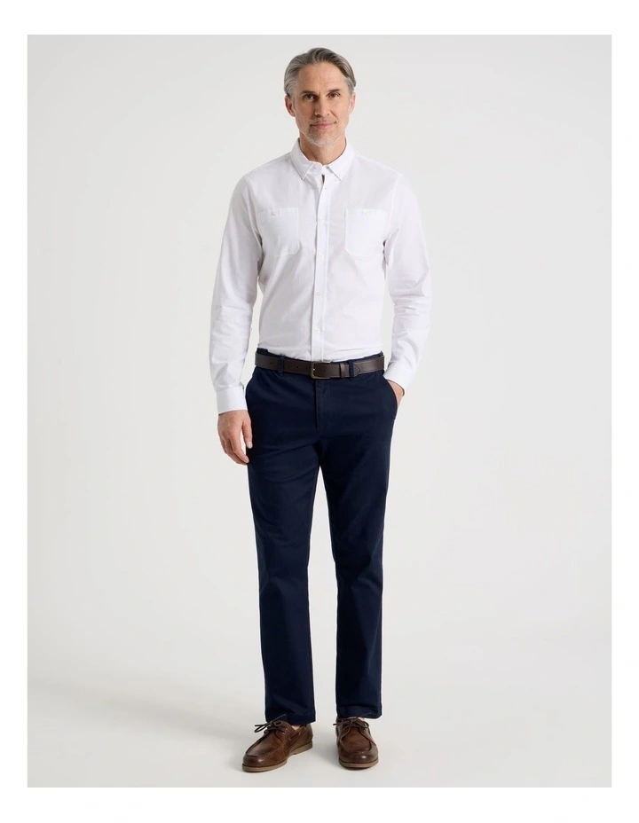 Chambray Long Sleeve Shirt in White image 2
