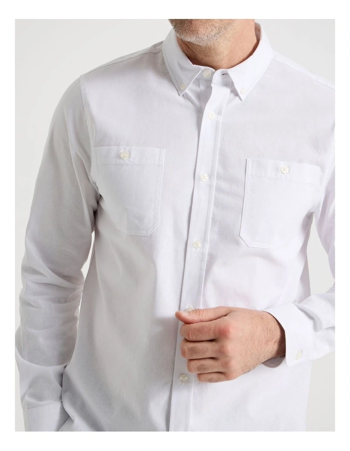 Chambray Long Sleeve Shirt in White image 3