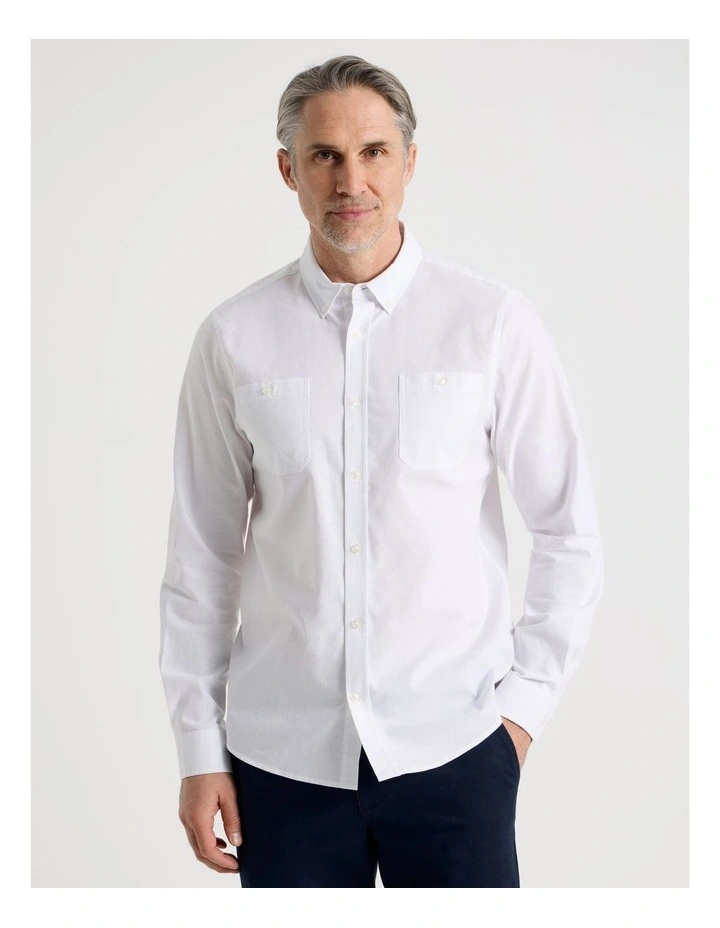Chambray Long Sleeve Shirt in White image 4