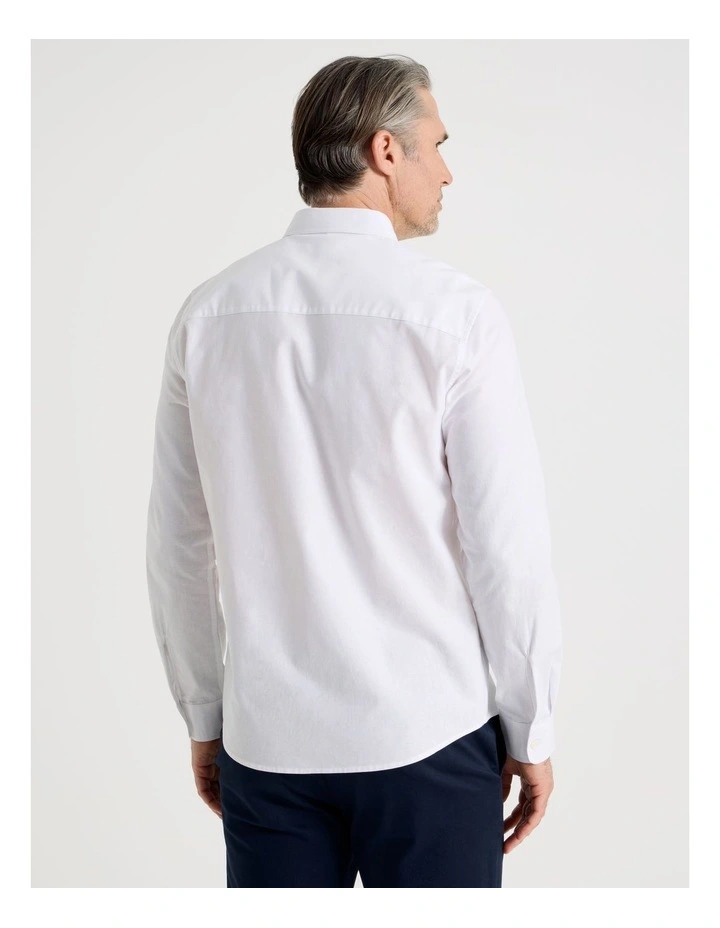 Chambray Long Sleeve Shirt in White image 5
