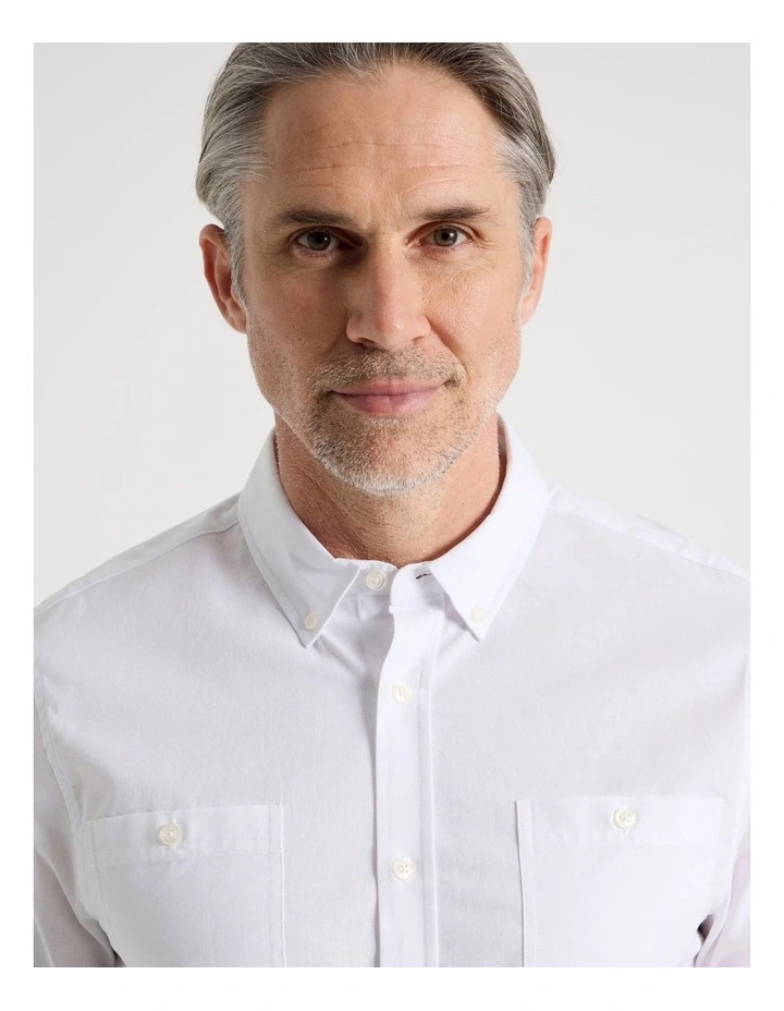 Chambray Long Sleeve Shirt in White image 6