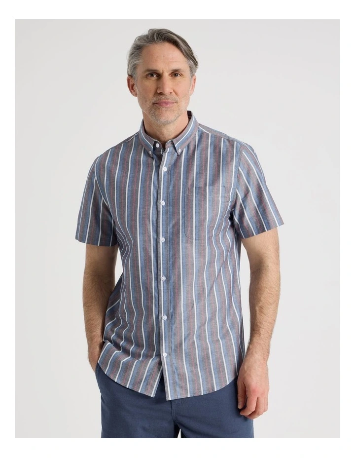 Short Sleeve Shirt in Navy Stripe image 1