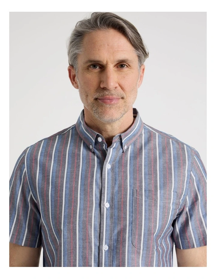 Short Sleeve Shirt in Navy Stripe image 3