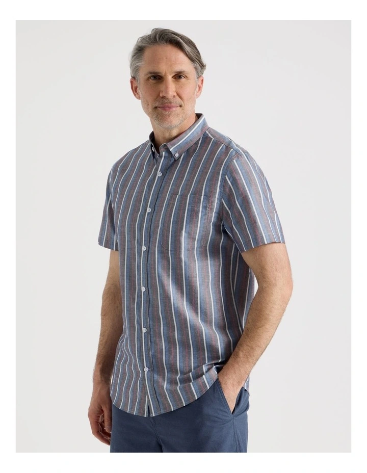 Short Sleeve Shirt in Navy Stripe image 4