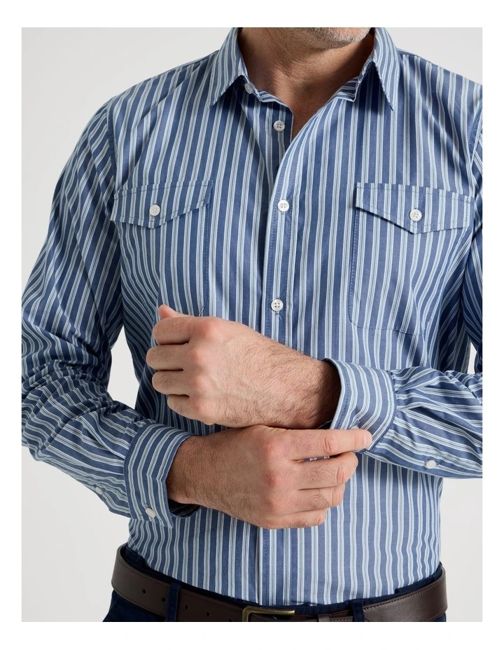 Long Sleeve Shirt in Blue Stripe image 2