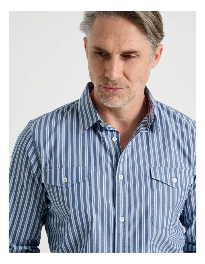 Long Sleeve Shirt in Blue Stripe image 3