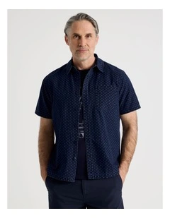 Micro Print Short Sleeve Shirt in Navy
