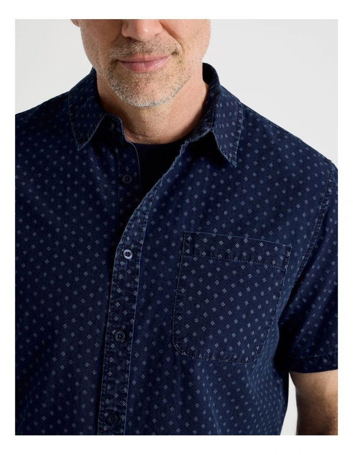 Micro Print Short Sleeve Shirt in Navy image 2
