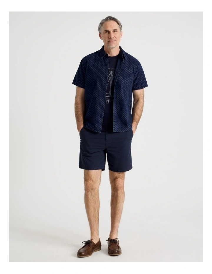 Micro Print Short Sleeve Shirt in Navy image 3