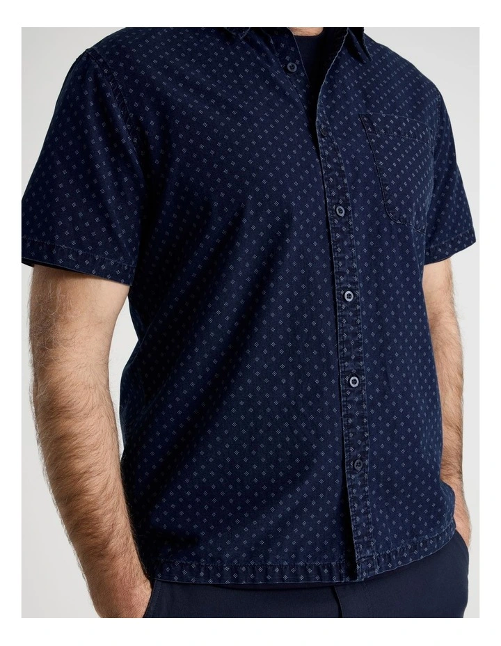 Micro Print Short Sleeve Shirt in Navy image 4