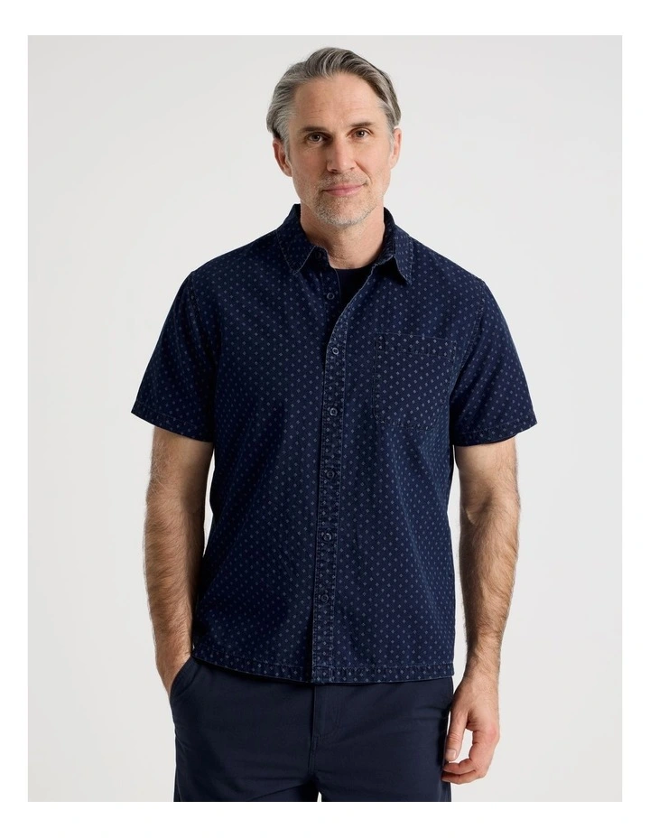 Micro Print Short Sleeve Shirt in Navy image 5