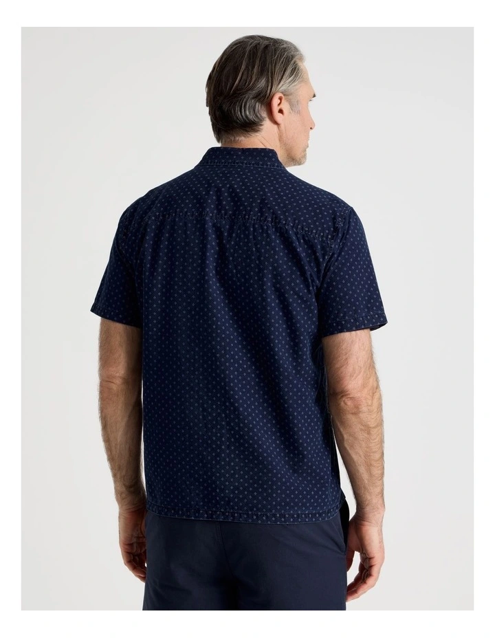 Micro Print Short Sleeve Shirt in Navy image 6