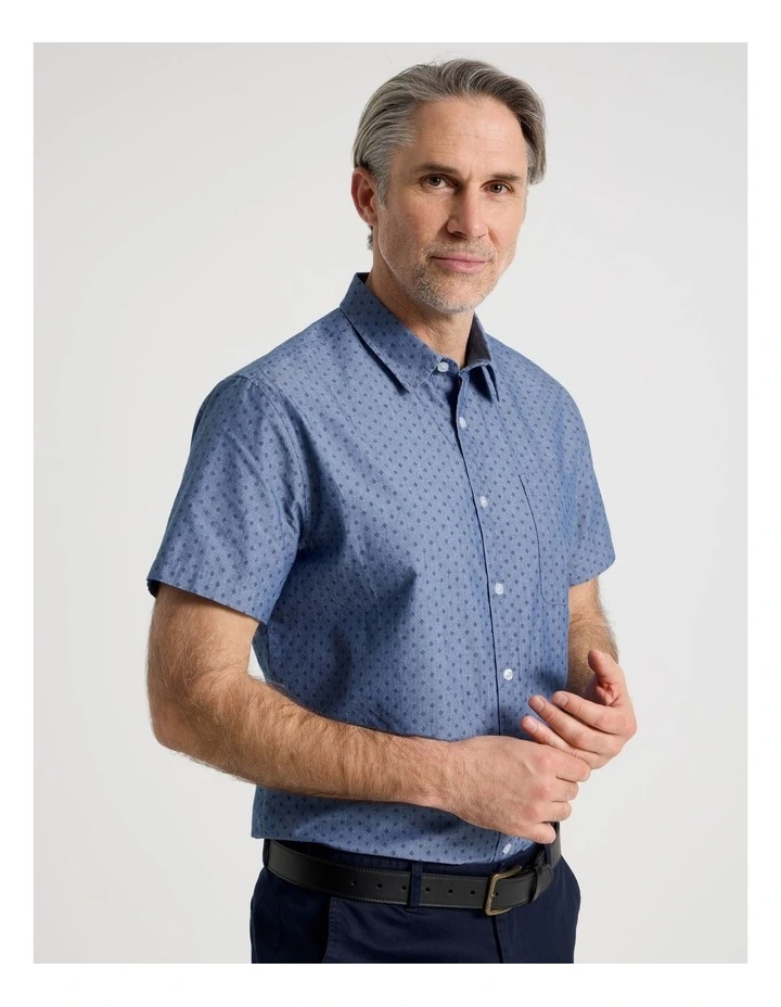 Micro Print Short Sleeve Shirt in Light Blue image 1