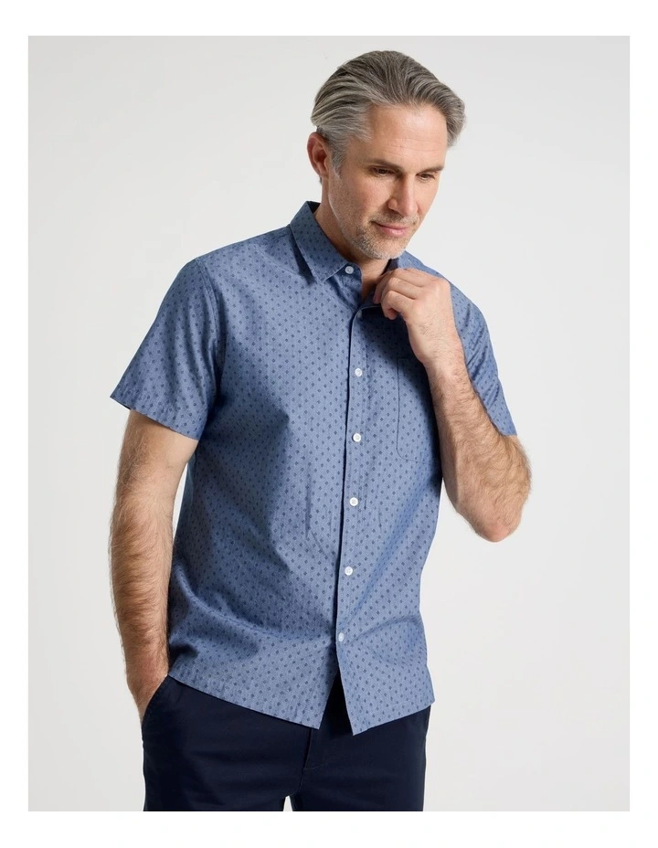 Micro Print Short Sleeve Shirt in Light Blue image 4