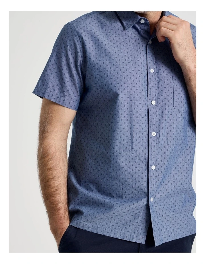 Micro Print Short Sleeve Shirt in Light Blue image 6