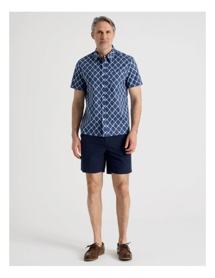 Short Sleeve Shirt in Navy and White Net Print image 2