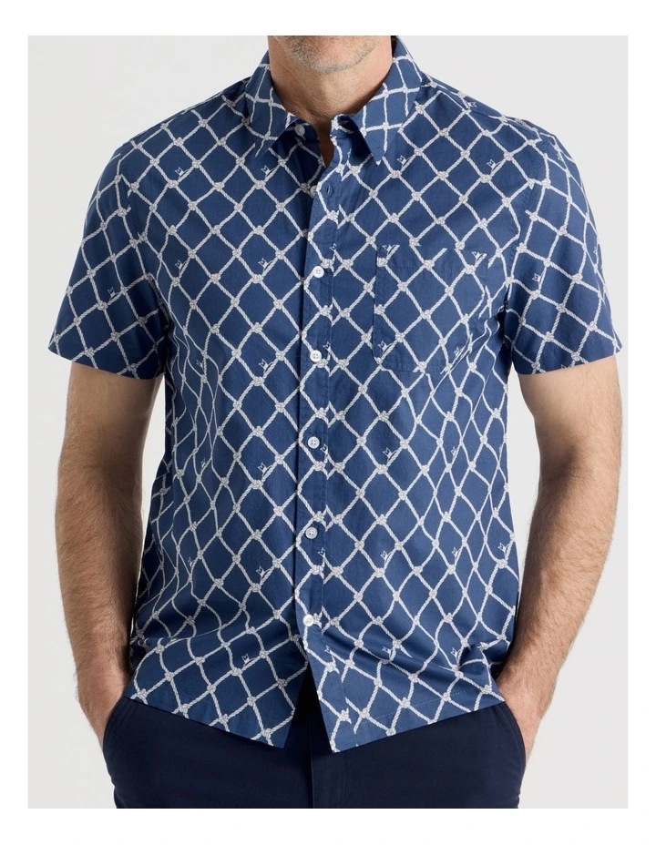 Short Sleeve Shirt in Navy and White Net Print image 4