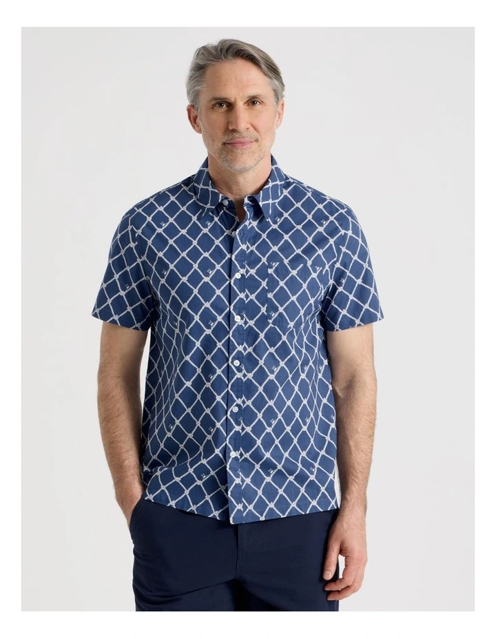 Short Sleeve Shirt in Navy and White Net Print image 5