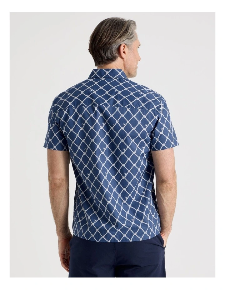 Short Sleeve Shirt in Navy and White Net Print image 6