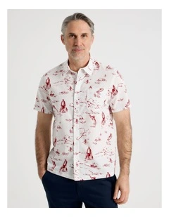 Short Sleeve Shirt in White Ocean Print
