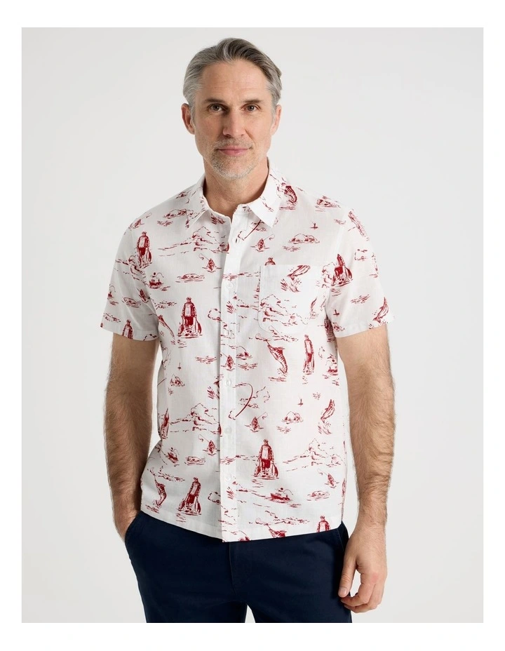 Short Sleeve Shirt in White Ocean Print image 1