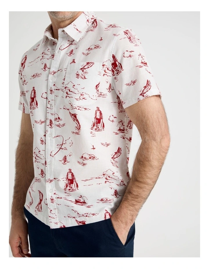 Short Sleeve Shirt in White Ocean Print image 2