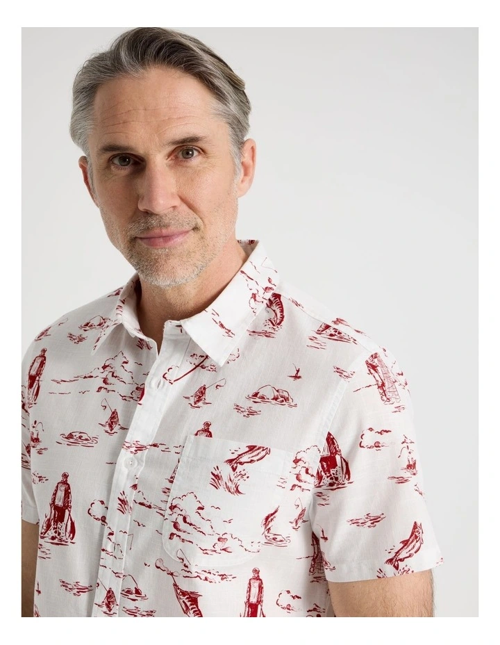 Short Sleeve Shirt in White Ocean Print image 4