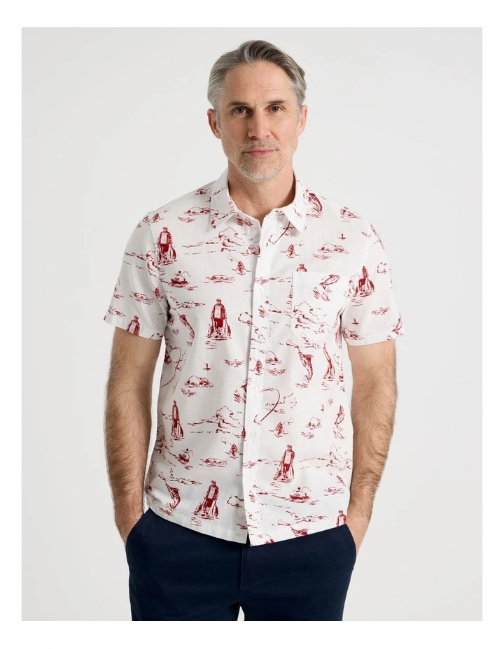 Short Sleeve Shirt in White Ocean Print image 5