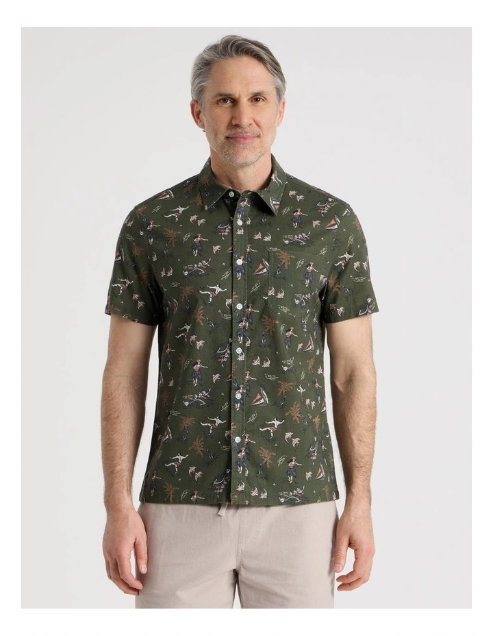 Short Sleeve Shirt in Khaki Island Print image 1