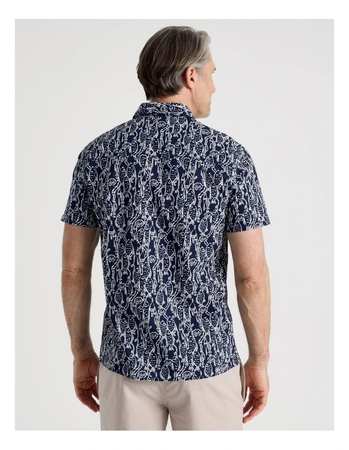 Short Sleeve Shirt in Navy Shell Print image 6