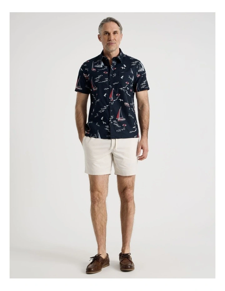 Boat Print Short Sleeve Shirt in Navy image 2