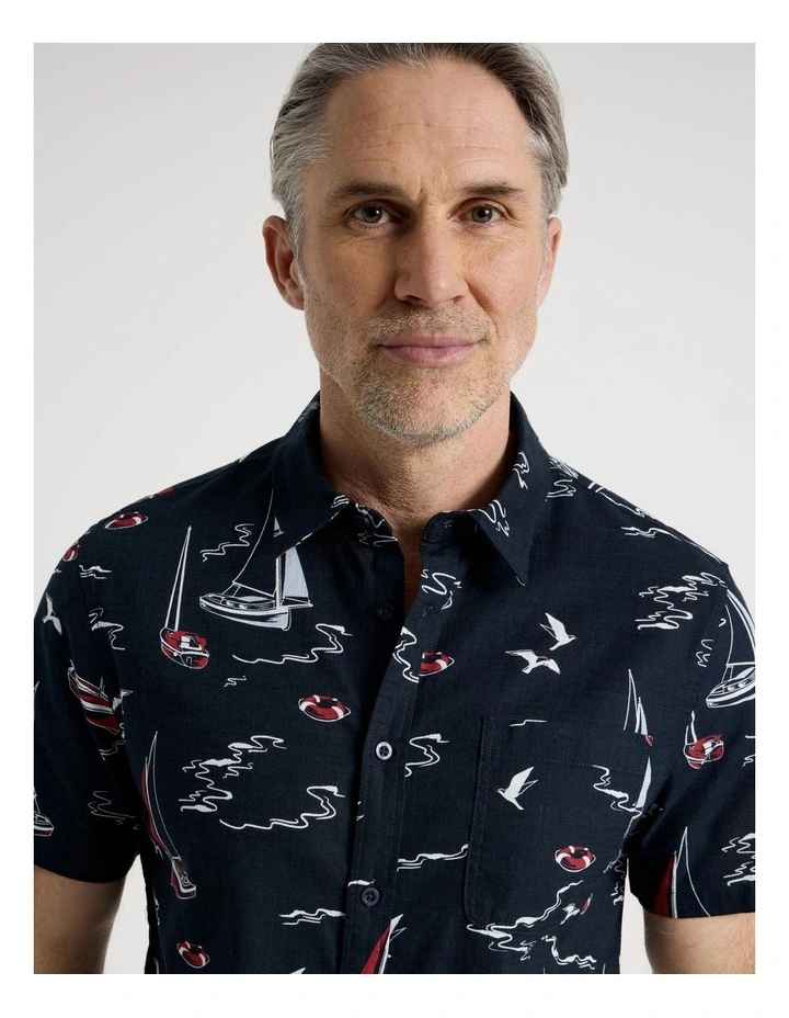 Boat Print Short Sleeve Shirt in Navy image 5