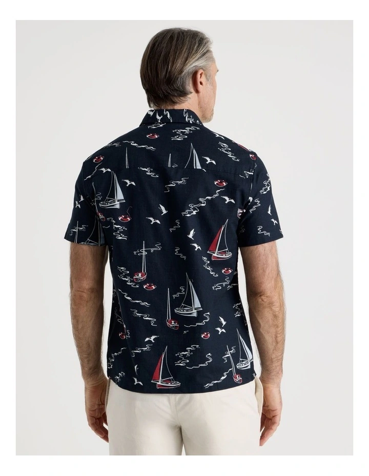 Boat Print Short Sleeve Shirt in Navy image 6