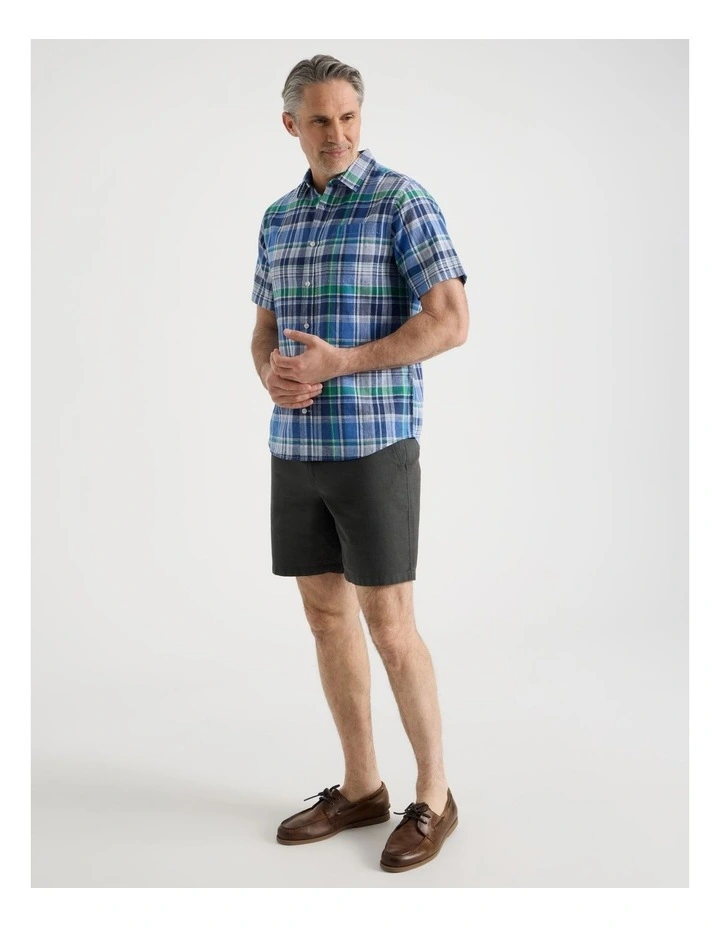Short Sleeve Linen Blend Shirt in Light Blue Check image 2