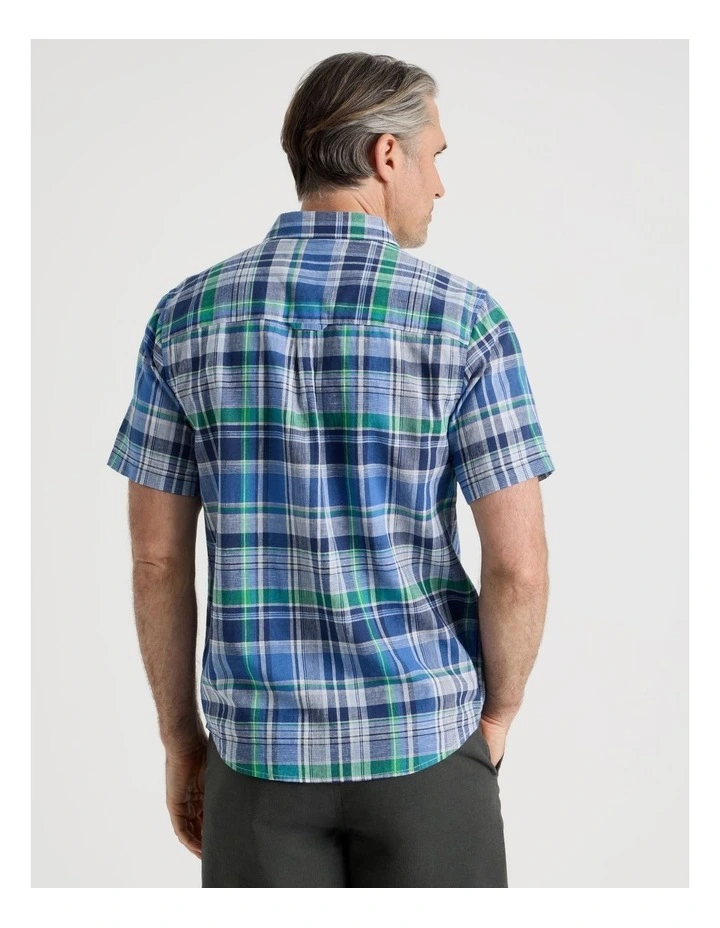 Short Sleeve Linen Blend Shirt in Light Blue Check image 6