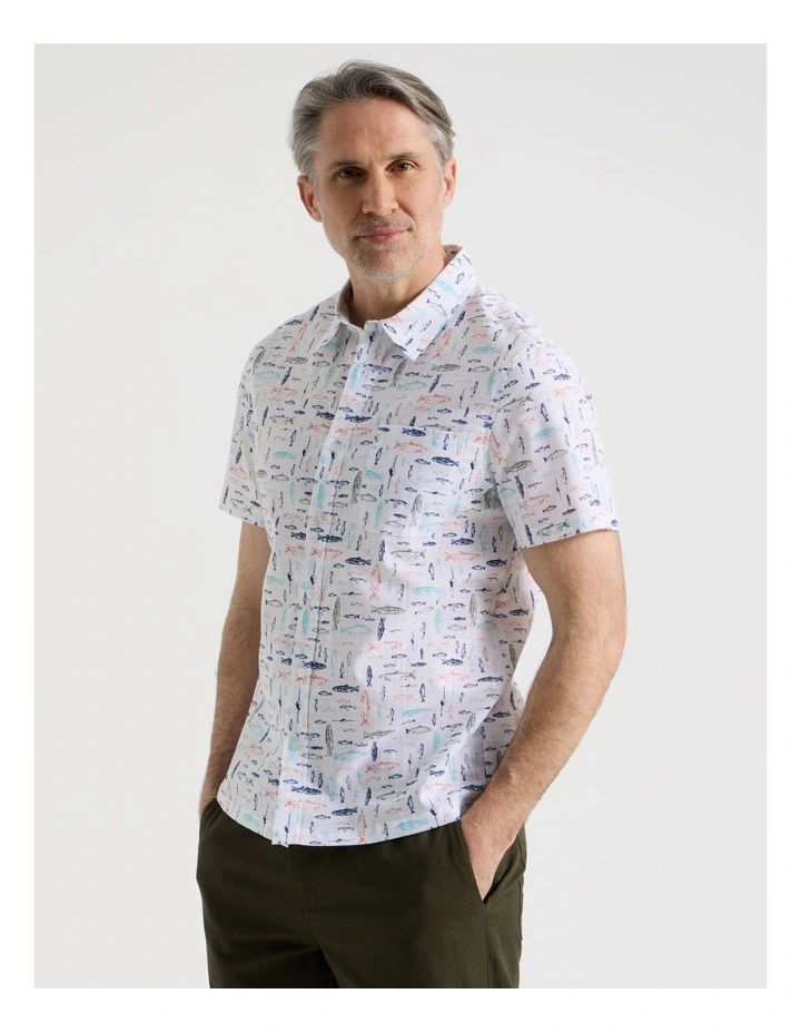 Short Sleeve Watercolour Print Shirt in Assorted image 1