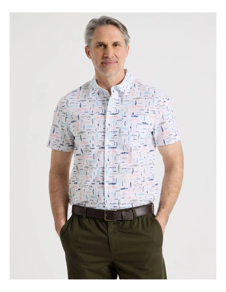 Short Sleeve Watercolour Print Shirt in Assorted image 3