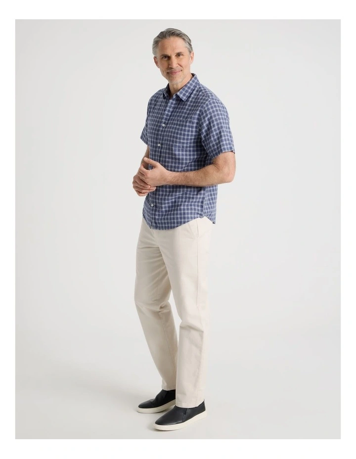 Short Sleeve Linen Blend Shirt in Blue Check image 5