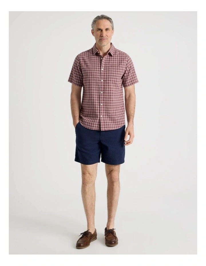 Short Sleeve Linen Blend Shirt in Red Check image 3