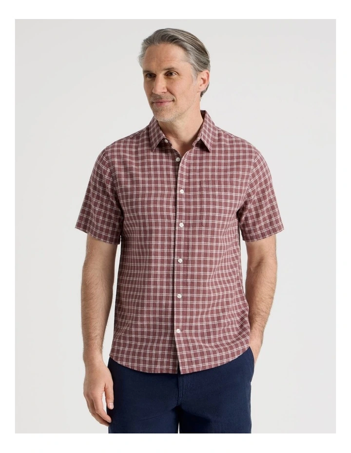 Short Sleeve Linen Blend Shirt in Red Check image 4