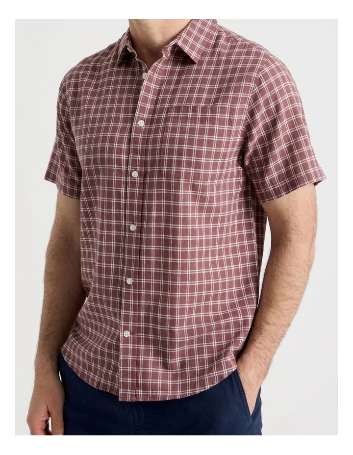 Short Sleeve Linen Blend Shirt in Red Check image 5