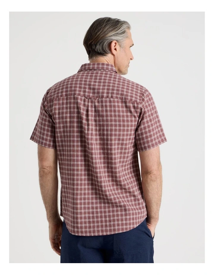 Short Sleeve Linen Blend Shirt in Red Check image 6