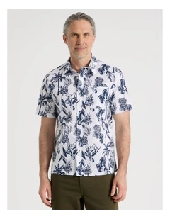 Short Sleeve Shirt in Blue Tropical Print