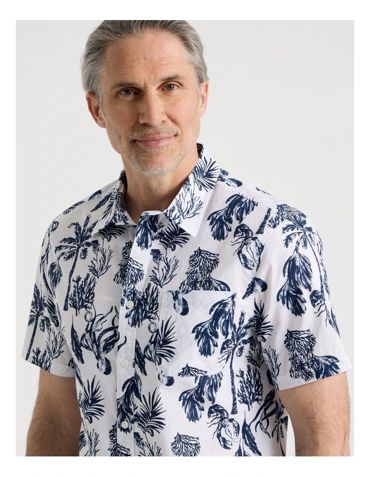 Short Sleeve Shirt in Blue Tropical Print image 3