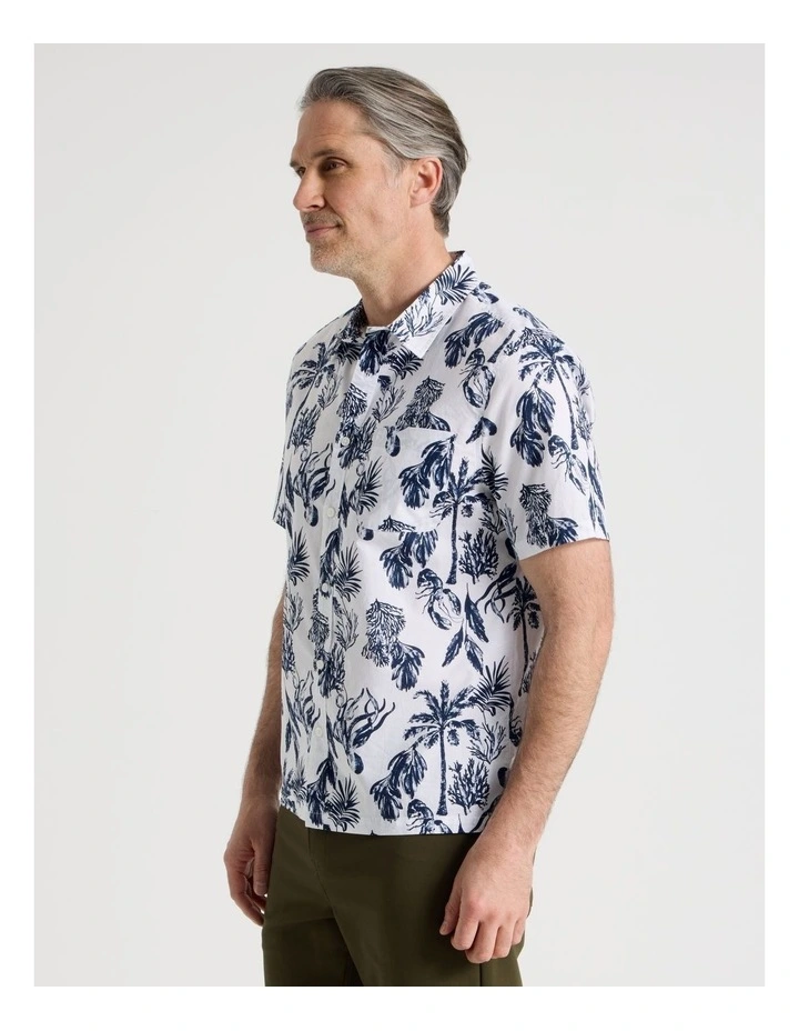 Short Sleeve Shirt in Blue Tropical Print image 4