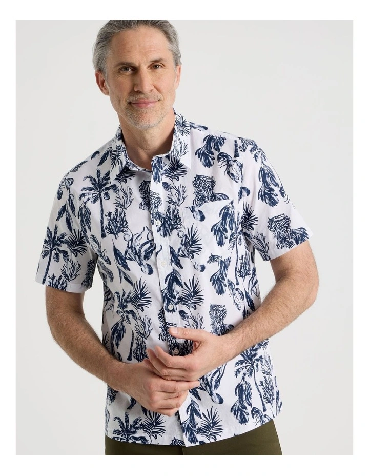 Short Sleeve Shirt in Blue Tropical Print image 5