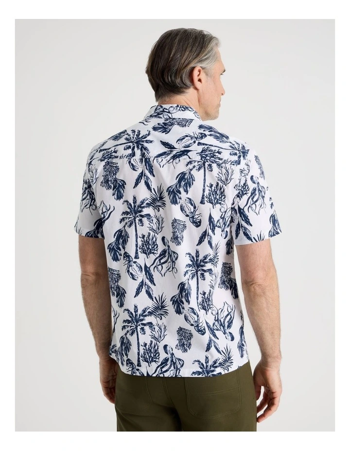 Short Sleeve Shirt in Blue Tropical Print image 6
