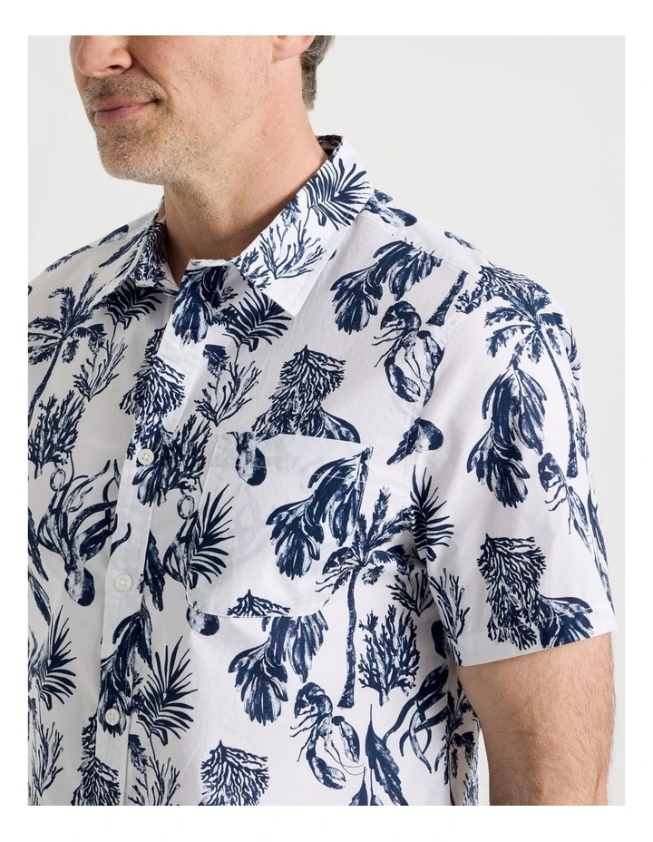 Short Sleeve Shirt in Blue Tropical Print image 7