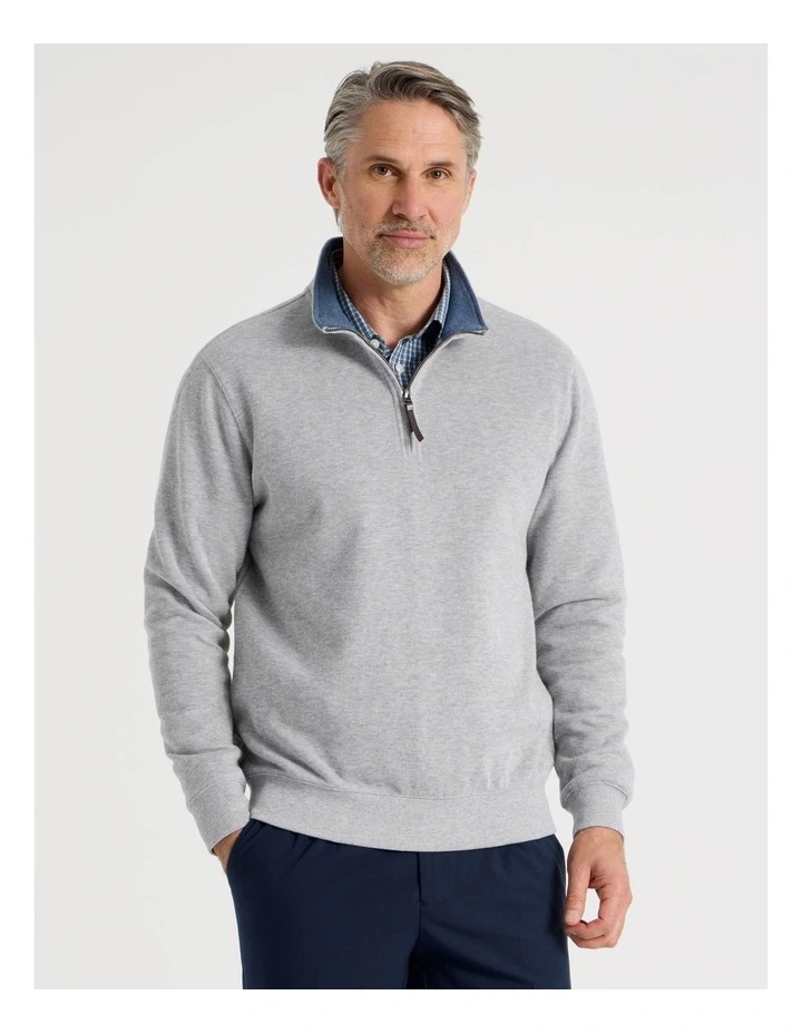 Long Sleeve 1/4 Zip Sweat Top in Grey image 1