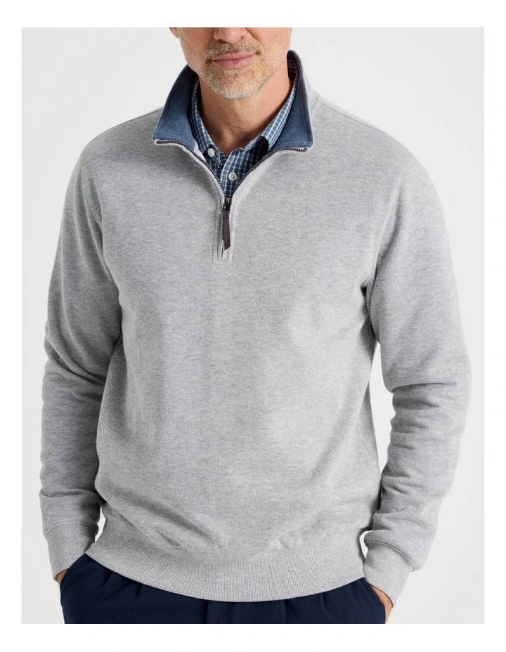 Long Sleeve 1/4 Zip Sweat Top in Grey image 2